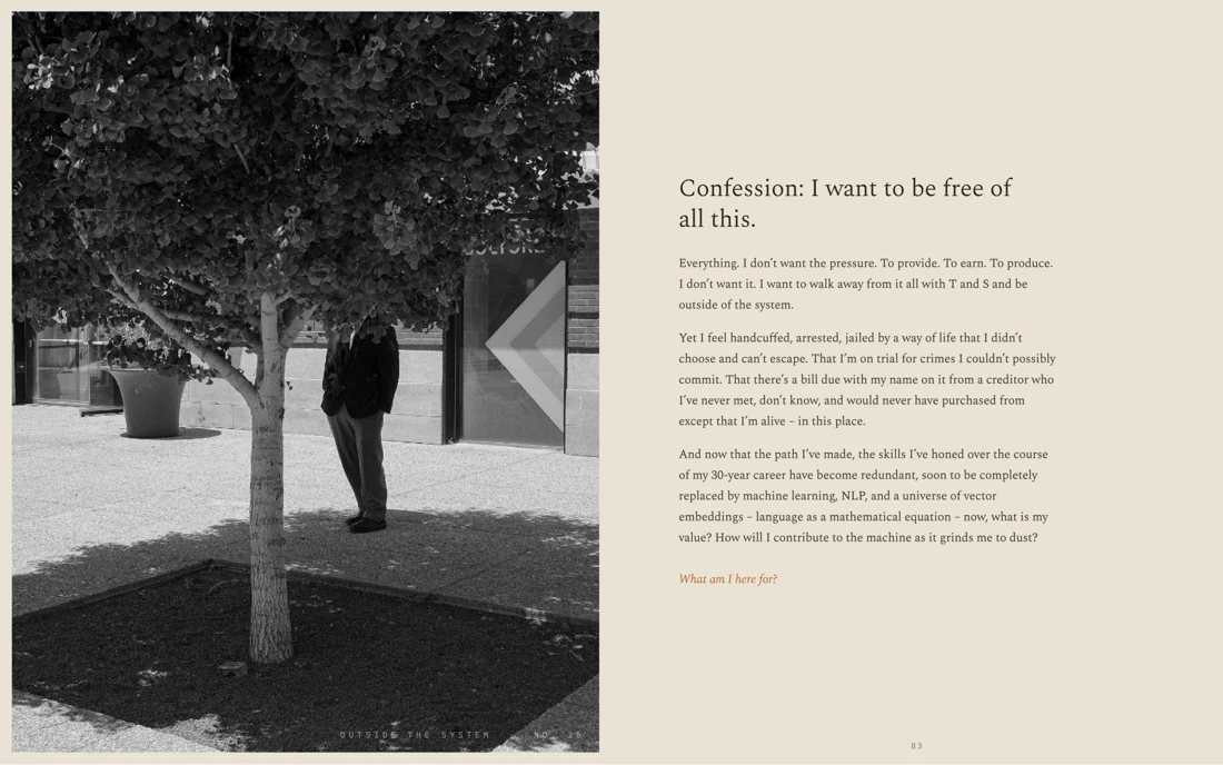 Interior spread: Outside the System